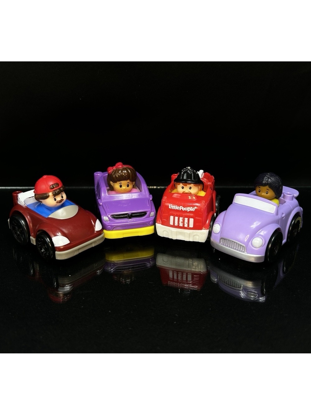 Fisher Price Little People Wheelies Racers Cars Lot Fire Truck Purple Car